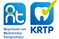 Logo’s van de Organisatie van Nederlandse Tandprothetici en het KwaliteitsRegister TandProthetici